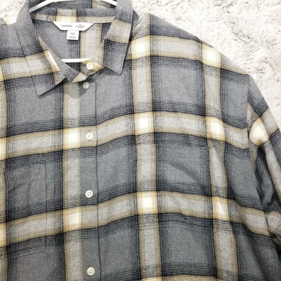 Old Navy Shirt Womens XXL Gray Plaid The BoyFriend Button Down Long Sleeve - Picture 2 of 10